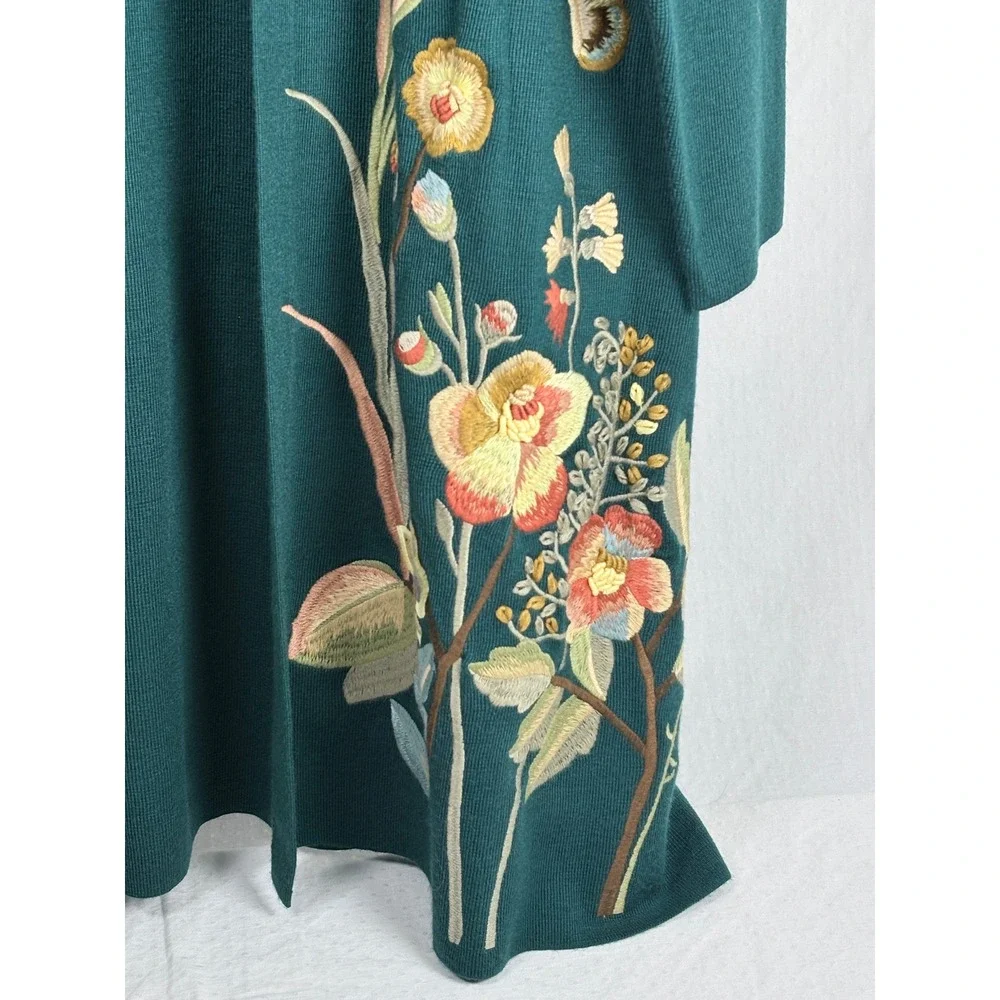 Soft Surroundings Teal Floral Embroidered Wool Blend Duster Cardigan 1X NWT